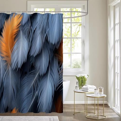Duschvorhang 200x200 Antischimmel Blaue Federn Duschvorhang Wohndekoration, Duschvorhänge Wasserdicht Polyester Stoff Waschbar Bad Vorhäng für Badzimmer badewanne mit 12 Haken b.2086 von Generic