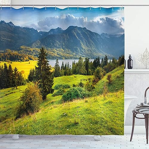 Duschvorhang 200x200 Natur-Landschaft, Duschvorhänge Antischimmel 3D See-Szenerie, Shower Curtains Waschbar, Badevorhang für Badewanne Badezimmer, mit 12 Ringe C1491 von Generic