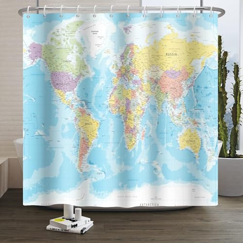 Duschvorhang 200x200 Weltkarte Duschvorhänge Karte Anti Schimmel Waschbar Polyester Textil Shower Curtains für Badezimmer Badewanne mit 12 Haken, Z7530 Duschvorhang 200x200 Weltkarte Duschvorhänge Karte Anti Schimmel Waschbar Polyester Textil Shower Curtains für Badezimmer Badewanne mit 12 Haken, Z7530 von Generic