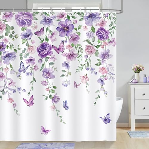 Duschvorhang 200x200 cm Lila Blüte Duschvorhang Blumenmuster Bad Vorhang Anti Schimmel Wasserdicht 3D Shower Curtains Waschbar Polyester Stoff Duschvorhänge für Badewanne Badezimmer B-727 Duschvorhang 200x200 cm Lila Blüte Duschvorhang Blumenmuster Bad Vorhang Anti Schimmel Wasserdicht 3D Shower Curtains Waschbar Polyester Stoff Duschvorhänge für Badewanne Badezimmer B-727 von Generic