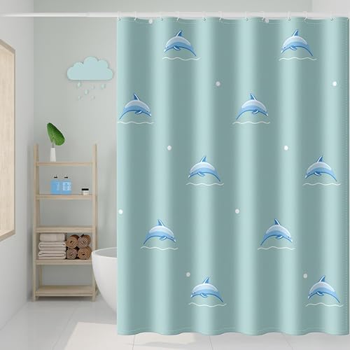 Duschvorhang 240x200 Anti-Schimmel Cartoon Duschvorhänge Wasserdicht Waschbar Polyester Textil Badevorhang Delfin 3D Shower Curtain A/5126 von Generic