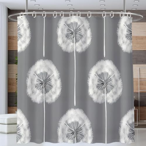 Duschvorhang 240x200 Anti-Schimmel Dandelion Duschvorhänge Wasserdicht Waschbar Polyester Textil Badevorhang Grau 3D Shower Curtain A/4100 von Generic