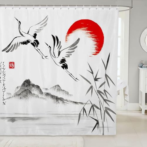 Duschvorhang 240x200 Anti-Schimmel Japanisch Duschvorhänge Wasserdicht Waschbar Polyester Textil Badevorhang Tuschemalerei 3D Shower Curtain A/815 von Generic