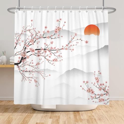 Duschvorhang 240x200 Anti-Schimmel Japanischer Stil Duschvorhänge Wasserdicht Waschbar Polyester Textil Badevorhang Kirschblüte 3D Shower Curtain A/287 von Generic