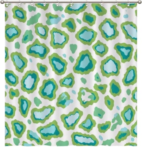 Duschvorhang 240x200 Anti-Schimmel Leopardenmuster Duschvorhänge Wasserdicht Waschbar Polyester Textil Badevorhang Blau-Grün 3D Shower Curtain A-9847 von Generic