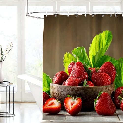 Duschvorhang 240x200 Anti-Schimmel Obst Duschvorhänge Wasserdicht Waschbar Polyester Textil Badevorhang Erdbeeren 3D Shower Curtain A/7682 von Generic