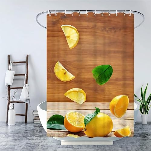 Duschvorhang 240x200 Anti-Schimmel Obst Duschvorhänge Wasserdicht Waschbar Polyester Textil Badevorhang Zitronenfrucht 3D Shower Curtain A/8123 von Generic