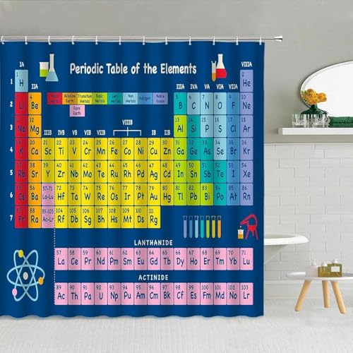 Duschvorhang 240x200 Anti-Schimmel Periodensystem Duschvorhänge Wasserdicht Waschbar Polyester Textil Badevorhang Periodensystem 3D Shower Curtain A.746 von Generic