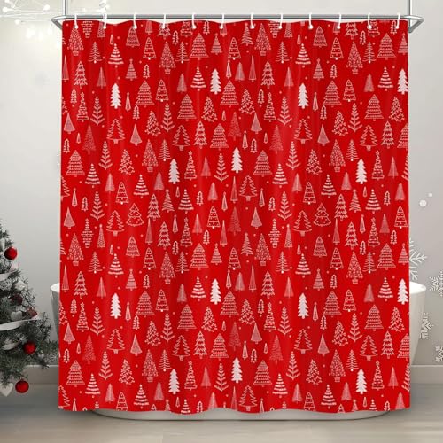 Duschvorhang 240x200 Anti-Schimmel Rot Duschvorhänge Wasserdicht Waschbar Polyester Textil Badevorhang Botanischer Wald 3D Shower Curtain A.431 von Generic