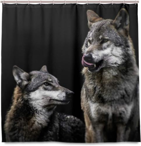 Duschvorhang 240x200 Wolf Duschvorhänge Wolf Anti Schimmel Waschbar Polyester Textil Shower Curtains für Badezimmer Badewanne mit 12 Haken, Y5442 von Generic