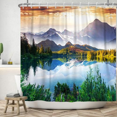 Duschvorhang 240x200 cm Berg, aus Stoff Polyester Waschbar Anti Schimmel Natürliche Landschaft Shower Curtains, Duschvorhänge Curtains mit 12 Haken, A1295 von Generic