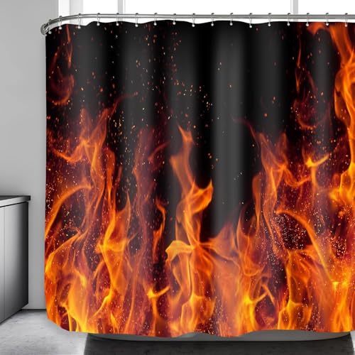 Duschvorhang 240x200 cm Flamme 3D Duschvorhänge Orange Farbe Shower Curtains Textil Anti Schimmel Wasserdicht Dusch Vorhang für Badewanne Polyester Stoff Waschbar Bad Vorhang mit 12 Haken I861 von Generic