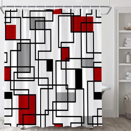 Duschvorhang 240x200 cm Geometrie Shower Curtains 3D Rot Grau Schwarz Duschvorhänge Anti Schimmel Textil Bad Vorhang aus Waschbar Polyester Stoff für Badewanne A4725 von Generic