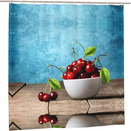 Duschvorhang 240x200 cm Kirsche Duschvorhang Obstmuster Bad Vorhang Anti Schimmel Wasserdicht 3D Shower Curtains Waschbar Polyester Stoff Duschvorhänge für Badewanne Badezimmer F.736 von Generic