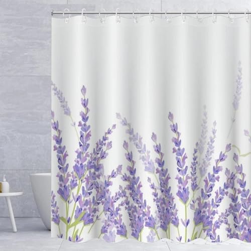 Duschvorhang 240x200 cm Lavendel 3D Duschvorhänge Lila Shower Curtains Textil Anti Schimmel Wasserdicht Dusch Vorhang für Badewanne Polyester Stoff Waschbar Bad Vorhang mit 12 Haken H2709 von Generic