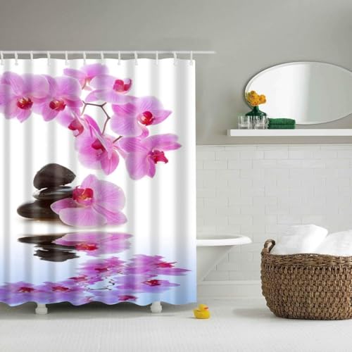 Duschvorhang 240x200 cm Orchidee Shower Curtains 3D Stein Duschvorhänge Anti Schimmel Textil Bad Vorhang aus Waschbar Polyester Stoff für Badewanne B-2688 von Generic
