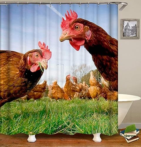 Duschvorhang Anti-Schimmel Huhn 3D Duschvorhänge 200x200 Geflügel Tiere Duschvorhang Textil Waschbar Wsserdicht für Badezimmer Badewanne Badevorhang Bad A922 von Generic