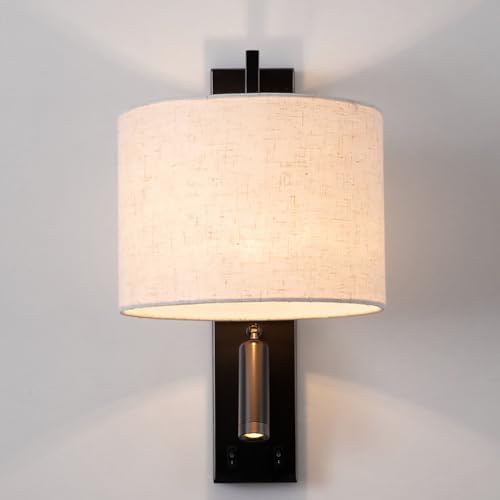 E27 Wandleuchte Innen mit Doppelschalter und LED Schwenkbare Leselampe Vintage Metall Wandlampe Stoffschirm Lampenschirm Nachttischlampe 2 flammig für Schlafzimmer Wohnzimmer Staise E27 Wandleuchte Innen mit Doppelschalter und LED Schwenkbare Leselampe Vintage Metall Wandlampe Stoffschirm Lampenschirm Nachttischlampe 2 flammig für Schlafzimmer Wohnzimmer Staise von Generic