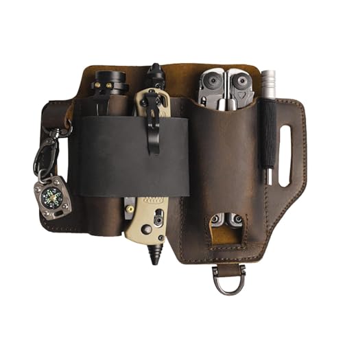 EDCs Organizer für Herren aus Leder – EDCs Gürtelscheide, Taschen-Organizer, Ledertasche mit Stifthalter für Taschenlampe, Messer, Autoschlüssel von Generic