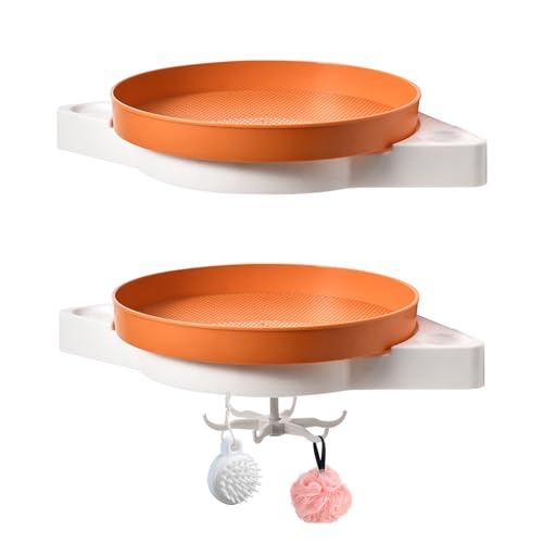 Eck-Duschregal, um 360 Grad Drehbar, Eckregal für Dusche mit Drehbarem Tablett, Haken Drehbar, Ohne Bohren, Selbstklebende Duschregale für Badezimmer, Schlafsaal, Küche (Orange, 2 Stück) von Generic