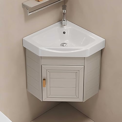 Eckbadezimmer Waschtisch Schrank Wandmontage mit Waschbecken heiß und kalt Wasserhahn Combo kleine Keramik Waschbecken Waschbecken für platzsparende Dienstprogramm Waschlappen. Eckbadezimmer Waschtisch Schrank Wandmontage mit Waschbecken heiß und kalt Wasserhahn Combo kleine Keramik Waschbecken Waschbecken für platzsparende Dienstprogramm Waschlappen. von Generic
