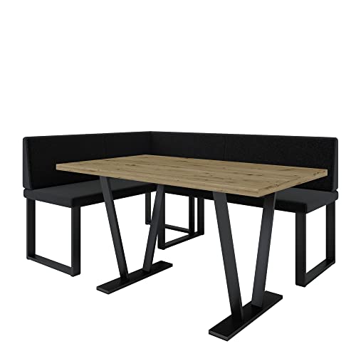 Eckbank Akiko Metal mit Tisch - Eckbankgruppe für Ihrem Esszimmer, Küche modern, Sitzecke, Essecke. Perfekt für Küche, Büro und Rezeption. Solide und Starke Verarbeitung. (INARI 100, 196x142 Links) von Furnistar