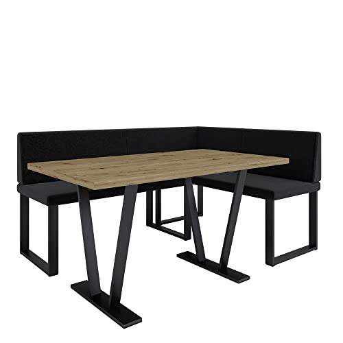Eckbank Akiko Metal mit Tisch - Eckbankgruppe für Ihrem Esszimmer, Küche modern, Sitzecke, Essecke. Perfekt für Küche, Büro und Rezeption. Solide und Starke Verarbeitung. (INARI 100, 196x142 rechts) von Furnistar