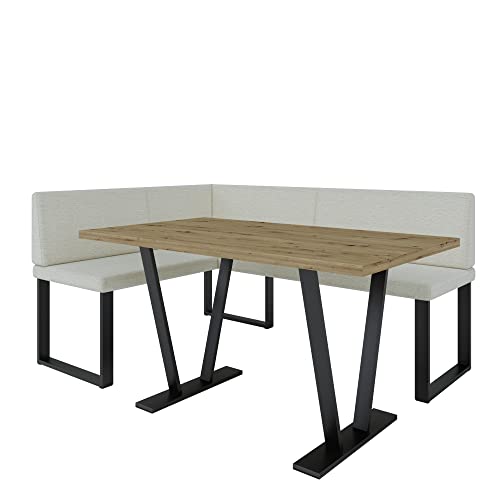 Eckbank Akiko Metal mit Tisch - Eckbankgruppe für Ihrem Esszimmer, Küche modern, Sitzecke, Essecke. Perfekt für Küche, Büro und Rezeption. Solide und Starke Verarbeitung. (INARI 22, 168x128 Links) von Furnistar