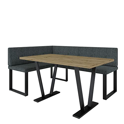 Eckbank Akiko Metal mit Tisch - Eckbankgruppe für Ihrem Esszimmer, Küche modern, Sitzecke, Essecke. Perfekt für Küche, Büro und Rezeption. Solide und Starke Verarbeitung. (INARI 96, 168x128 Links) von Furnistar