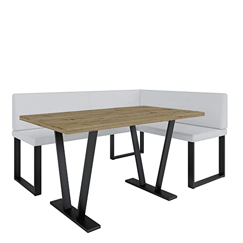 Eckbank Akiko Metal mit Tisch - Eckbankgruppe für Ihrem Esszimmer, Küche modern, Sitzecke, Essecke. Perfekt für Küche, Büro und Rezeption. Solide und Starke Verarbeitung. (Soft 17, 168x128 rechts) von Furnistar