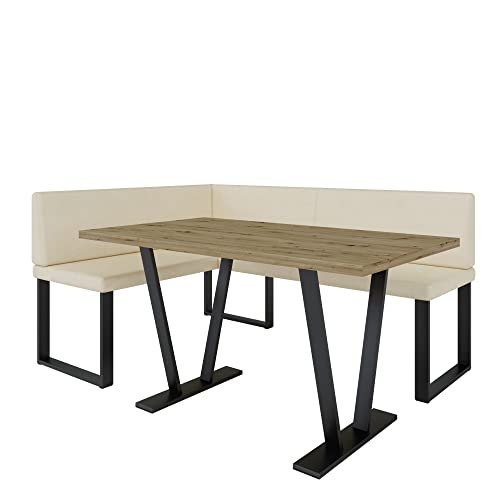 Eckbank Akiko Metal mit Tisch - Eckbankgruppe für Ihrem Esszimmer, Küche modern, Sitzecke, Essecke. Perfekt für Küche, Büro und Rezeption. Solide und Starke Verarbeitung. (Soft 18, 168x128 Links) von Furnistar