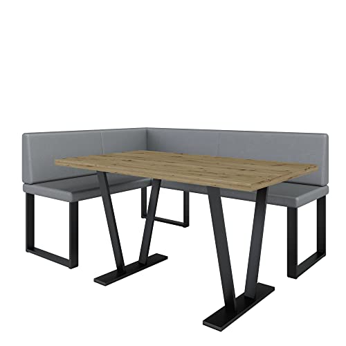 Eckbank Akiko Metal mit Tisch - Eckbankgruppe für Ihrem Esszimmer, Küche modern, Sitzecke, Essecke. Perfekt für Küche, Büro und Rezeption. Solide und Starke Verarbeitung. (Soft 29, 168x128 Links) von Furnistar