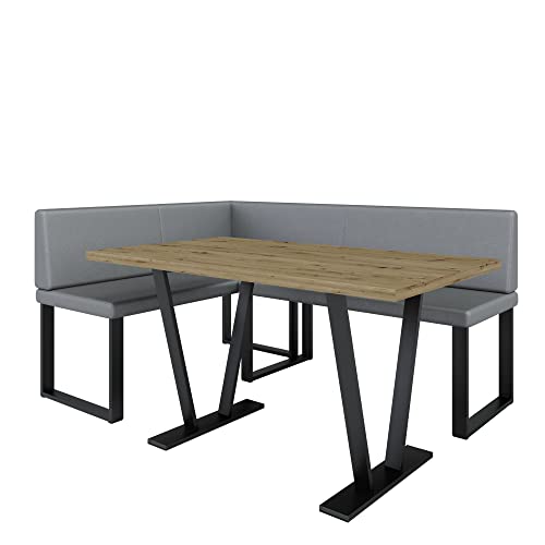Eckbank Akiko Metal mit Tisch - Eckbankgruppe für Ihrem Esszimmer, Küche modern, Sitzecke, Essecke. Perfekt für Küche, Büro und Rezeption. Solide und Starke Verarbeitung. (Soft 29, 196x142 Links) von Furnistar