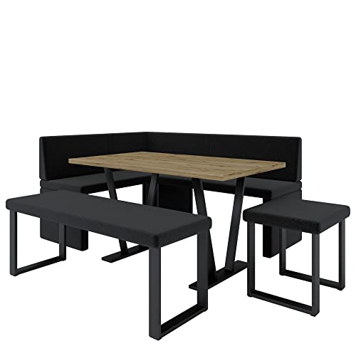 Eckbank Akiko Metal mit Tisch und Bänken - Eckbankgruppe für Ihrem Esszimmer, Küche modern, Sitzecke, Essecke. Perfekt für Küche, Büro und Rezeption. Solide Verarbeitung (INARI 100, 196x142 Links) von Furnistar
