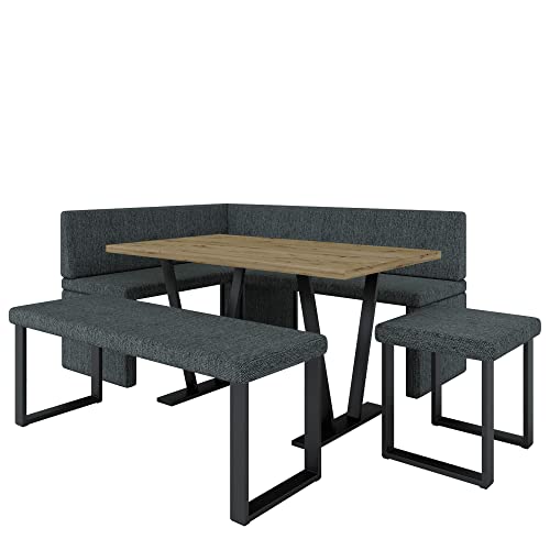 Eckbank Akiko Metal mit Tisch und Bänken - Eckbankgruppe für Ihrem Esszimmer, Küche modern, Sitzecke, Essecke. Perfekt für Küche, Büro und Rezeption. Solide Verarbeitung (INARI 96, 168x128 rechts) von Generic