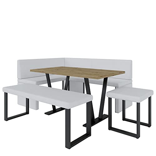 Eckbank Akiko Metal mit Tisch und Bänken - Eckbankgruppe für Ihrem Esszimmer, Küche modern, Sitzecke, Essecke. Perfekt für Küche, Büro und Rezeption. Solide Verarbeitung (Soft 17, 168x128 Links) von Furnistar