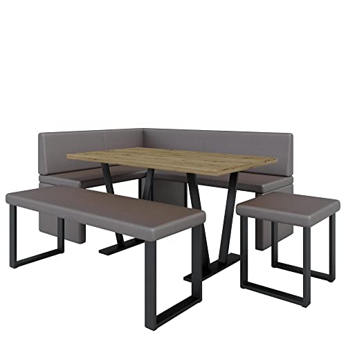 Eckbank Akiko Metal mit Tisch und Bänken - Eckbankgruppe für Ihrem Esszimmer, Küche modern, Sitzecke, Essecke. Perfekt für Küche, Büro und Rezeption. Solide Verarbeitung (Soft 30, 168x128 Links) von Furnistar