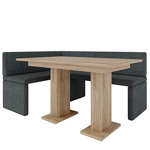 Eckbank Akiko mit Tisch - Eckbankgruppe für Ihrem Esszimmer, Küche modern, Sitzecke, Essecke. Perfekt für Küche, Büro und Rezeption. Solide und Starke Verarbeitung (INARI 96, 196x142 rechts) von Furnistar