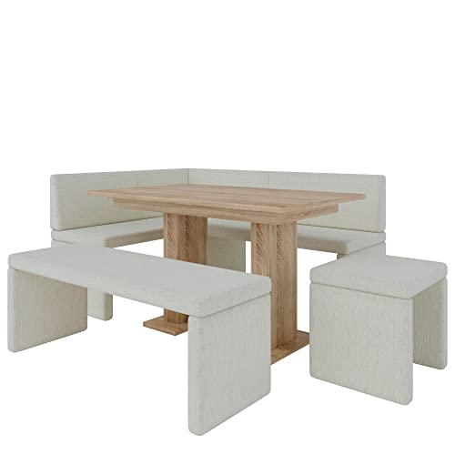 Eckbank Akiko mit Tisch und Bänken - Eckbankgruppe für Ihrem Esszimmer, Küche modern, Sitzecke, Essecke. Perfekt für Küche, Büro und Rezeption. Solide Verarbeitung (INARI 22, 196x142 Links) von Furnistar