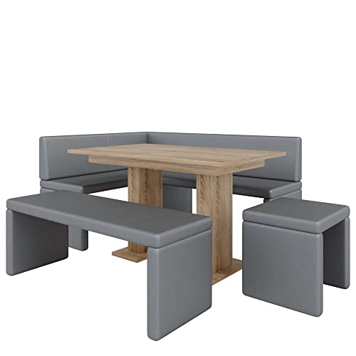 FURNISTAR Eckbank Akiko mit Tisch und Bänken - Eckbankgruppe für Ihrem Esszimmer, Küche modern, Sitzecke, Essecke. Perfekt für Küche, Büro und Rezeption. Solide Verarbeitung (Soft 29, 168x128 Links) von Furnistar