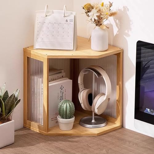 Eckregal, Multifunktionales Stapelbares Eckbücherregal aus Bambus, Schreibtischregal for Wohnzimmer, Schlafzimmer, Büro, Klassenzimmer (1 Stück) von Generic