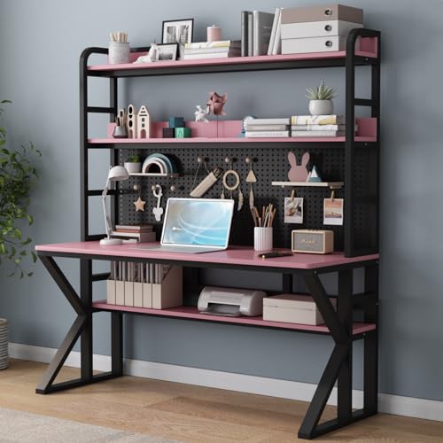 Eckschreibtisch Klappbarer Schreibtisch-Arbeitsplatz, moderner Home-Office-Computertisch mit Ablageflächen, Stecktafel und Massivholzkonstruktion, großer Arbeitstisch mit Schreibtisch in Pin von Generic