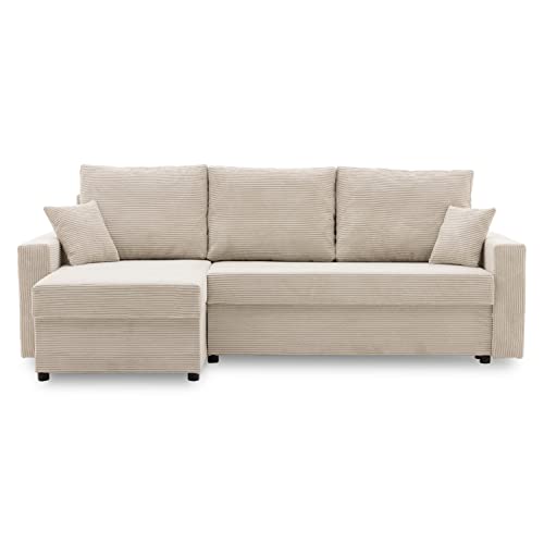 Ecksofa Aikido I 233x90 - mit schlaffunktion - Farben zur Auswahl - modernen Eckcouch - mit Bettkasten - Moderner Cordstoff - Stoff POSO (POSO 100) von Generic