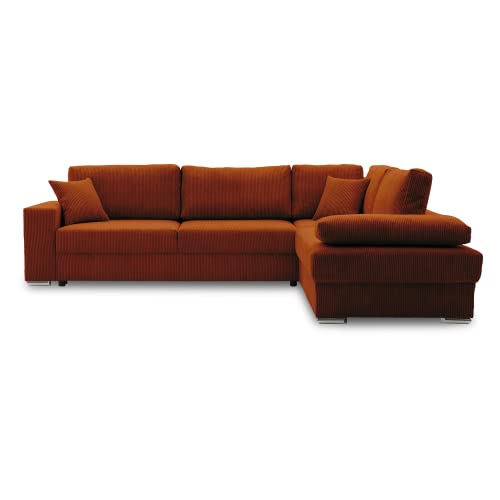 Ecksofa FESTINA 290/230 mit schlaffunktion und Bettkasten - L-förmig - Stoff Cordstoff - Eckcouch mit dekorativen Kissen (RECHTS, POSO 039 Kupfer) von Generic