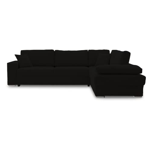 Ecksofa FESTINA 290/230 mit schlaffunktion und Bettkasten - L-förmig - Stoff Cordstoff - Eckcouch mit dekorativen Kissen (RECHTS, POSO 135 Schwarz) von Generic