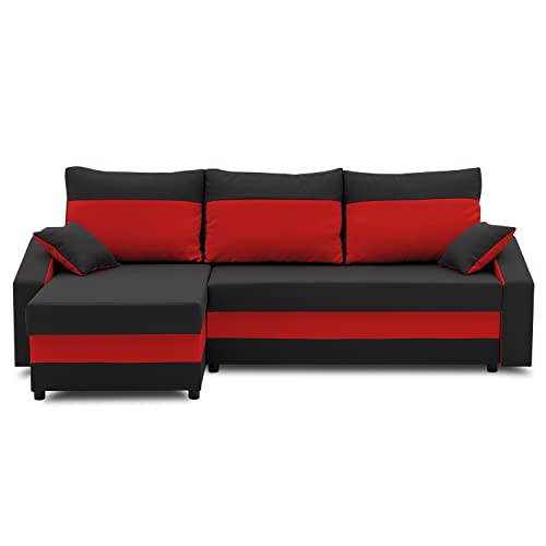 Ecksofa HEWLET 230x140 mit schlaffunktion und bettkasten. Gepolstertes schlafcouch mit stauraum. Modern wohnlandschaft wohnzimmer möbel. Schlafsofa mit Kissen mit Reißverschluss. (HAITI 17 + HAITI 18) von Generic