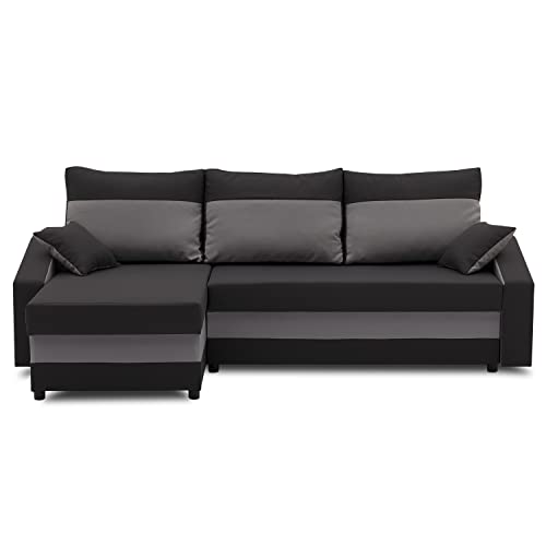 Ecksofa HEWLET 230x140 mit schlaffunktion und bettkasten. Gepolstertes schlafcouch mit stauraum. Modern wohnlandschaft wohnzimmer möbel. Schlafsofa mit Kissen mit Reißverschluss. (HAITI 17 + HAITI 14) von Generic