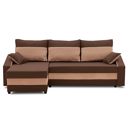 Ecksofa Hewlet 230x140 mit schlaffunktion und bettkasten. Gepolstertes schlafcouch mit stauraum. Modern wohnlandschaft Wohnzimmer möbel. Schlafsofa mit Kissen mit Reißverschluss. (Haiti 5 + Haiti 3) von Generic