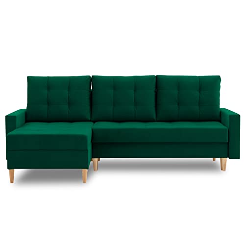 Ecksofa Lena 227x148 mit schlaffunktion und Bettaksen - Klassisch Design - Eckcouch mit Stauraum - Auffälliger Kronos Stoff - Kissen - Holzfüße - Auswahl an Farben (Kronos 19 Links) von Generic