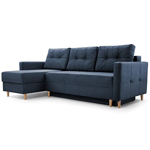 Ecksofa Schlafsofa Sofa Metro Couch DL-Klapp-System Schlaffunktion Bettkasten Kissen Bettzeugbehälter - Wohnzimmer Gästezimmer Stillvolles Kompaktes Funktionales Modern Design (Vena 12 L) von Generic